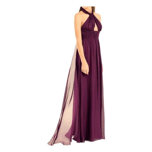 Leon Max Limited Edition Evening Gown Halter Purple Chiffon Pleated Maxi Dress 6 - Picture 1 of 16